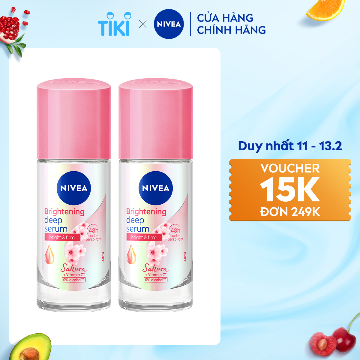 Bộ 2 Lăn Ngăn Mùi NIVEA Brightening Deep Serum Hương Hoa Sakura Dưỡng Trắng Da | Mịn Da (40 ml) - 85306