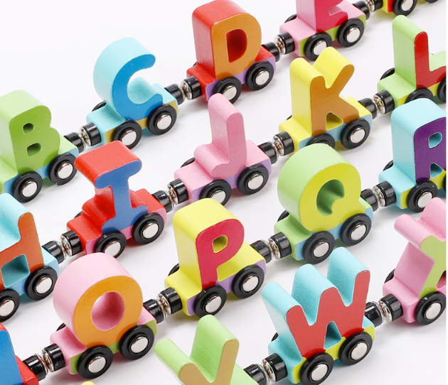 Đồ chơi đoàn tàu chữ cái nam châm/đoàn tàu chữ số nam châm bằng gỗ - Đồ chơi thông minh cho bé