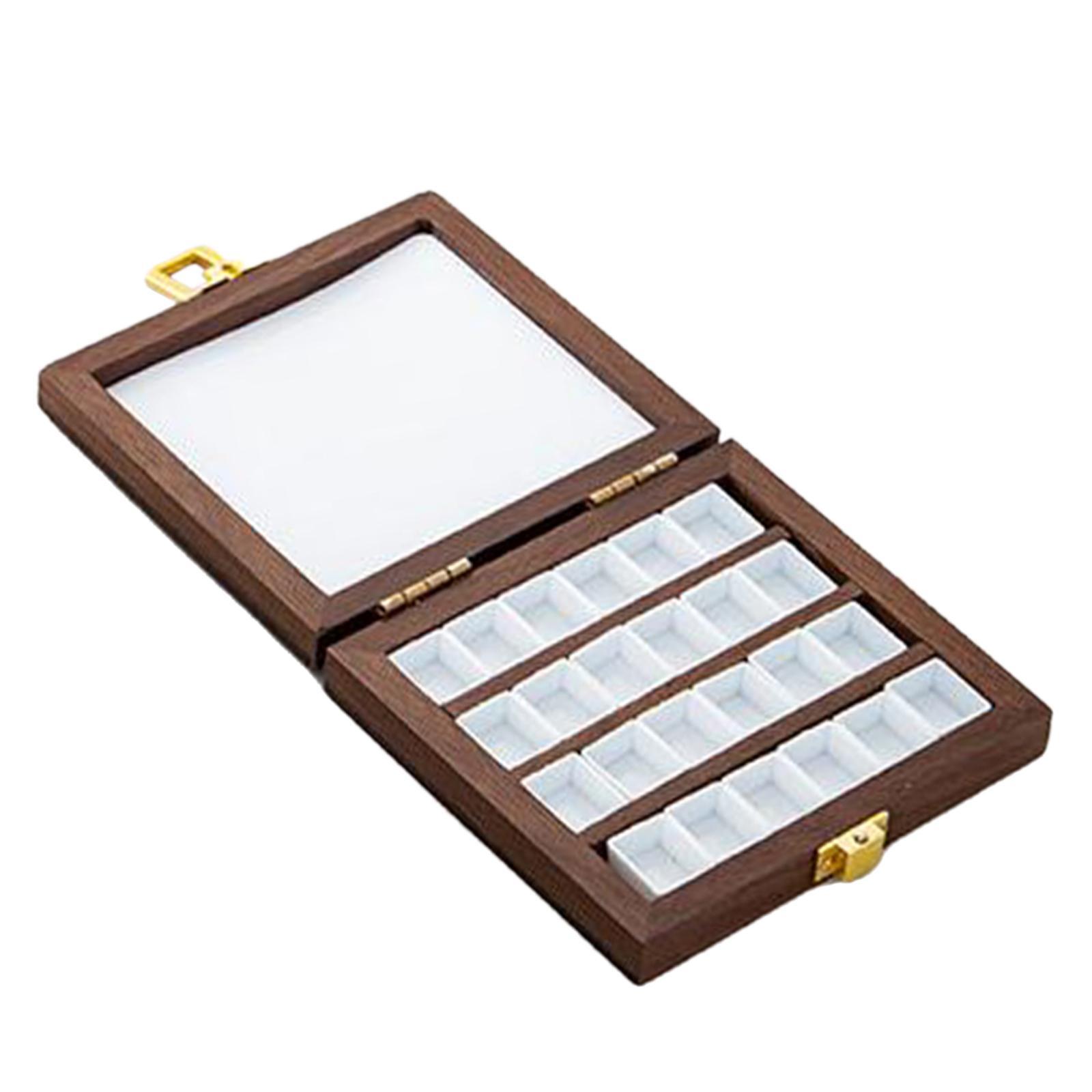 Empty Watercolor Palette with Lid Wooden Acrylic Paint Box with Mixing Area Portable Sketchbook Palette Paint Tray Box for Painters Students