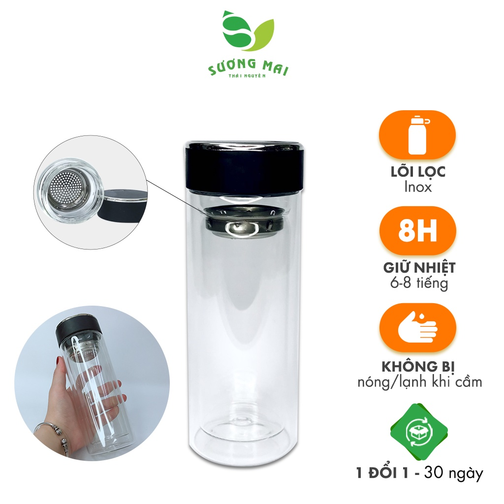 Bình Giữ Nhiệt Thủy Tinh 2 Lớp Pha Trà SƯƠNG MAI 360ml