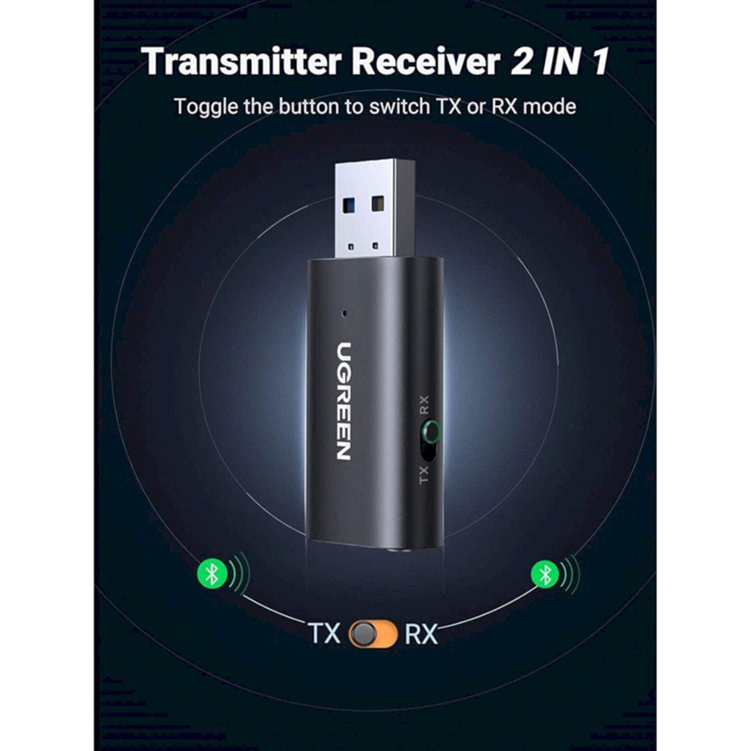 Ugreen UG60300CM523TK v5.1 Màu Đen Bộ Thu - Phát Transmitter - Receiver 2 in 1 Bluetooth không dây USB tích hợp Micrô 3.5mm - HÀNG CHÍNH HÃNG