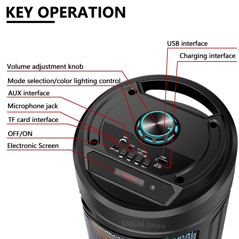 40W Công suất cao Di động loa Bluetooth Subwoor Subwoor LED LED LED LED LED loa với loa thẻ Aux FM điều khiển từ xa Color: 30W ZQS4239