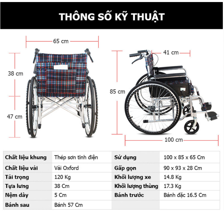 Xe lăn tay cơ bản có đệm cho người cao tuổi, người bệnh, người đi lại khó khăn - NIKITA S213-5CR