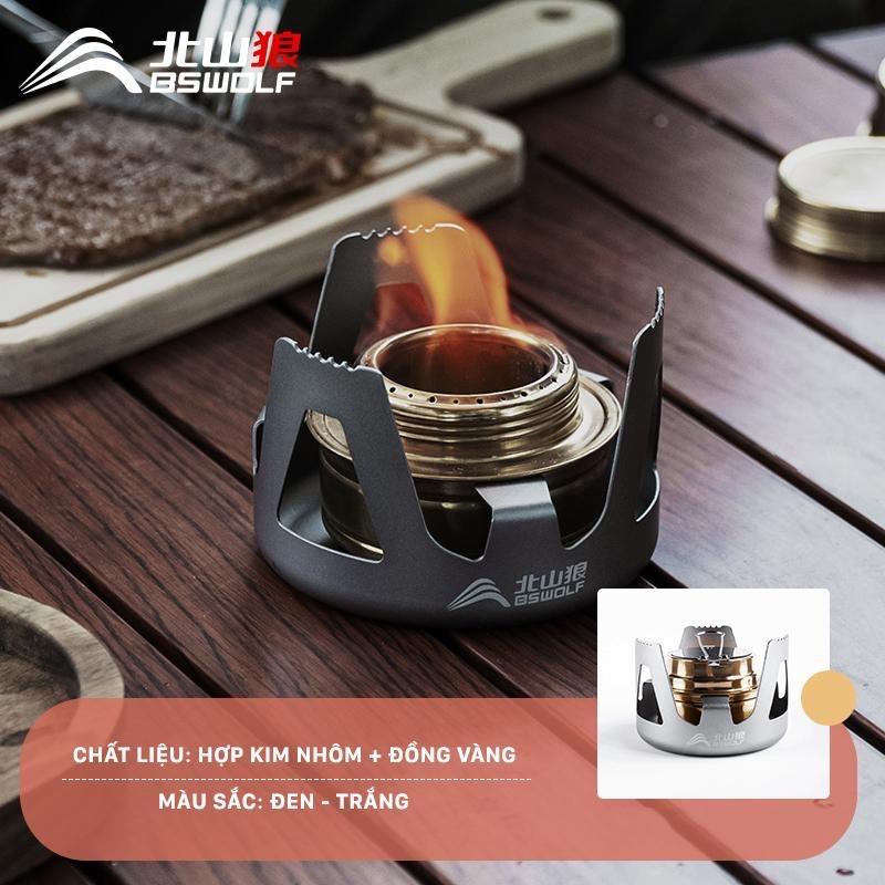Bếp cồn dã ngoại, cắm trại, picnic BSWOLF Chất liệu hợp kim nhôm + đồng vàng. Nắp chữa cháy an toàn.