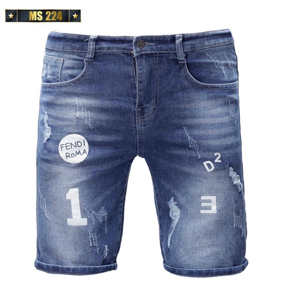 quần short jean nam xám rách khóa kéo lệch thêu logo siêu đẹp hàng cao cấp