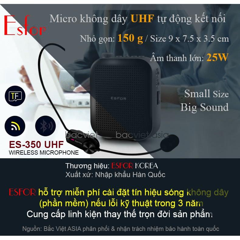 MÁY TRỢ GIẢNG HÀN QUỐC ESFOR ES350 PLUS MICRO KHÔNG DÂY, BLUETOOTH ES-350 - HÀNG CHÍNH HÃNG