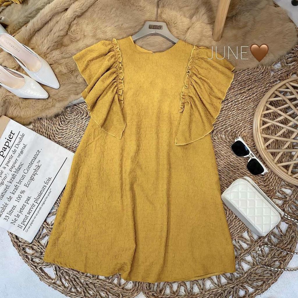 Váy bầu công sở - đầm bầu mùa hè mầu vàng chất thô hàn mềm mịn
