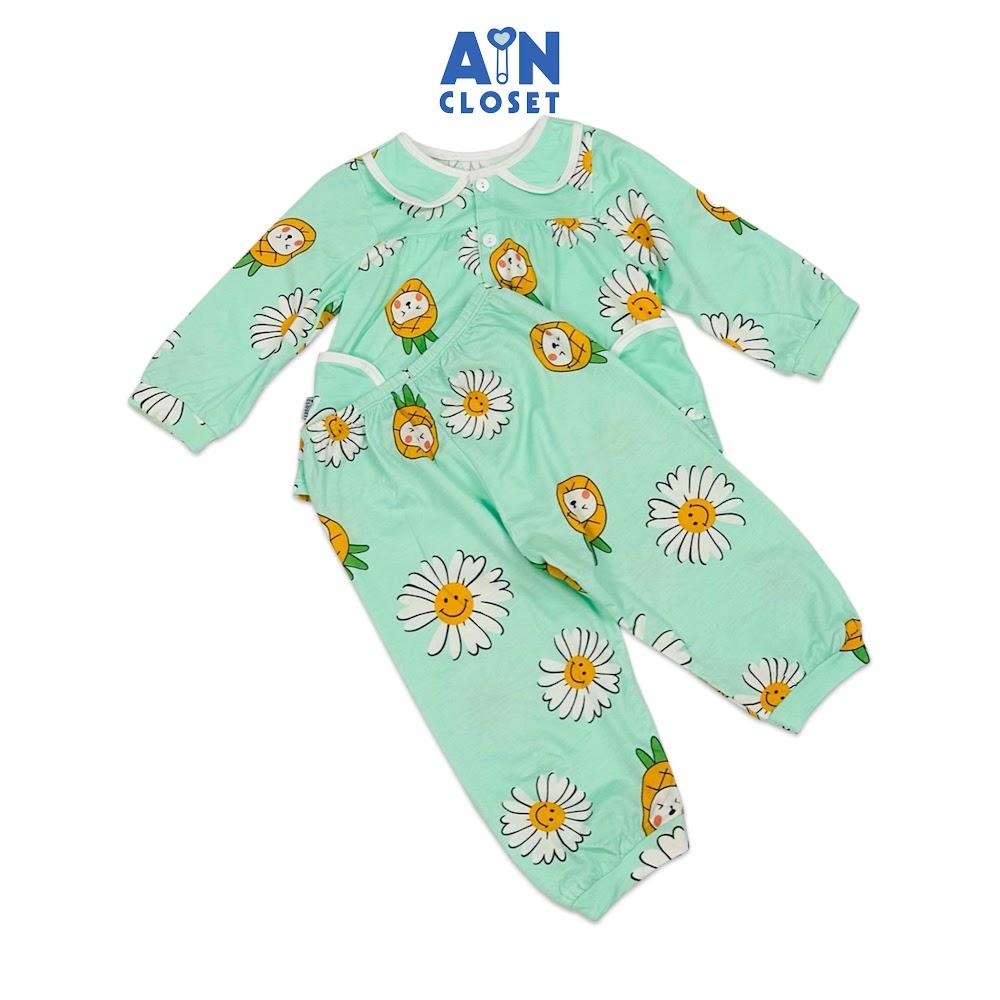 Bộ quần áo Dài bé gái họa tiết Cúc Xanh thun cotton - AICDBGLJWF3N - AIN Closet