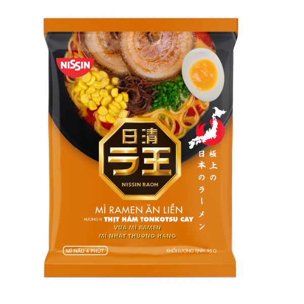 NISSIN RAOH - Mì Ramen Ăn Liền Hương Vị Thịt Hầm Tonkotsu Cay 95g