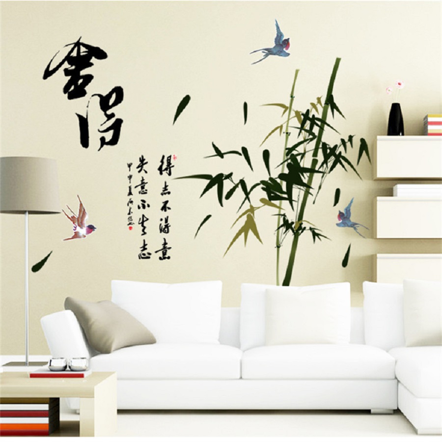 Decal dán tường cây tre phong thủy trang trí phòng sang trọng