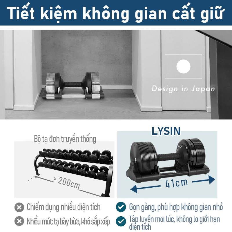Tạ Tay Điều Chỉnh Thông Minh LYSIN 20KG, Adjustable Dumbbell, 18 Cấp Độ Tạ, Thiết Kế Cao Cấp Cho Gym Tại Nhà