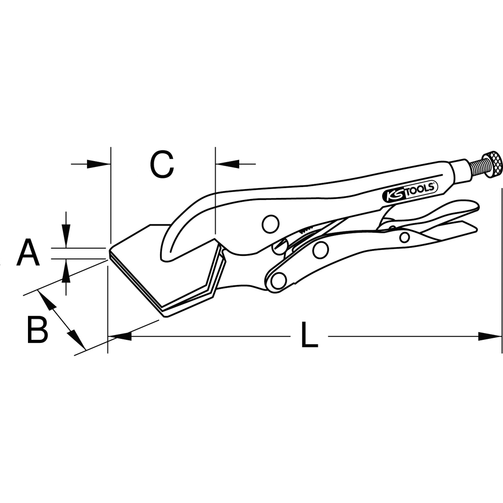 Kìm chết mũi dẹt 210 mm KS Tools 115.1076 để kẹp, uốn tôn, phôi thanh dạng bản mỏng, thép tấm và được bấm chết cố định.