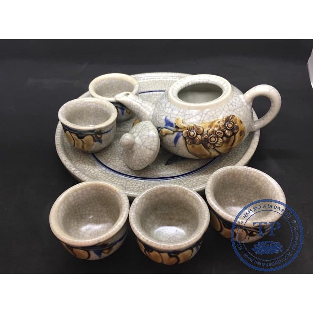 BỘ ẤM TRÀ CÚNG 5 LY CỠ TO SỨ MEN RẠN NỖI 3D HỌA TIẾT TINH XẢO