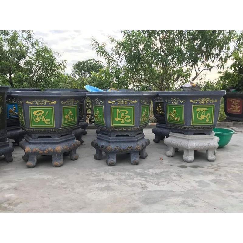 Khuôn Chậu lục giác rộng 60 cao 40 mẫu phúc lộc thọ trộn sen kèm chân quỳ