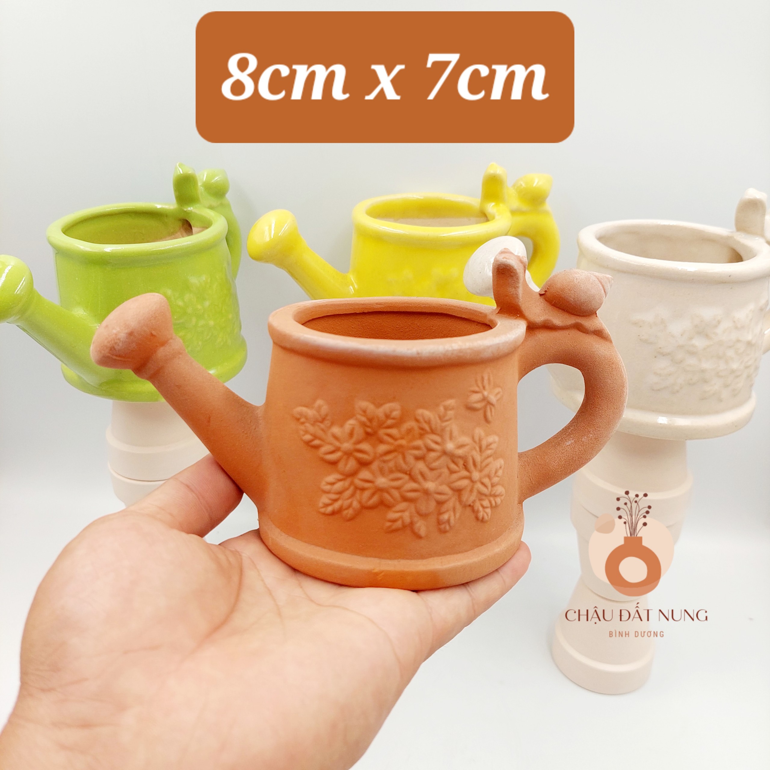 Chậu đất nung, chậu sen đá - Bình tưới 87, miệng chậu 8cm, chiều cao 7cm