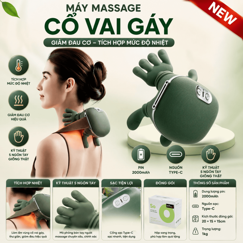 Máy massage cổ vai gáy thông minh mô phỏng bàn tay chườm ấm giảm mệt mỏi xoa bóp thư giãn