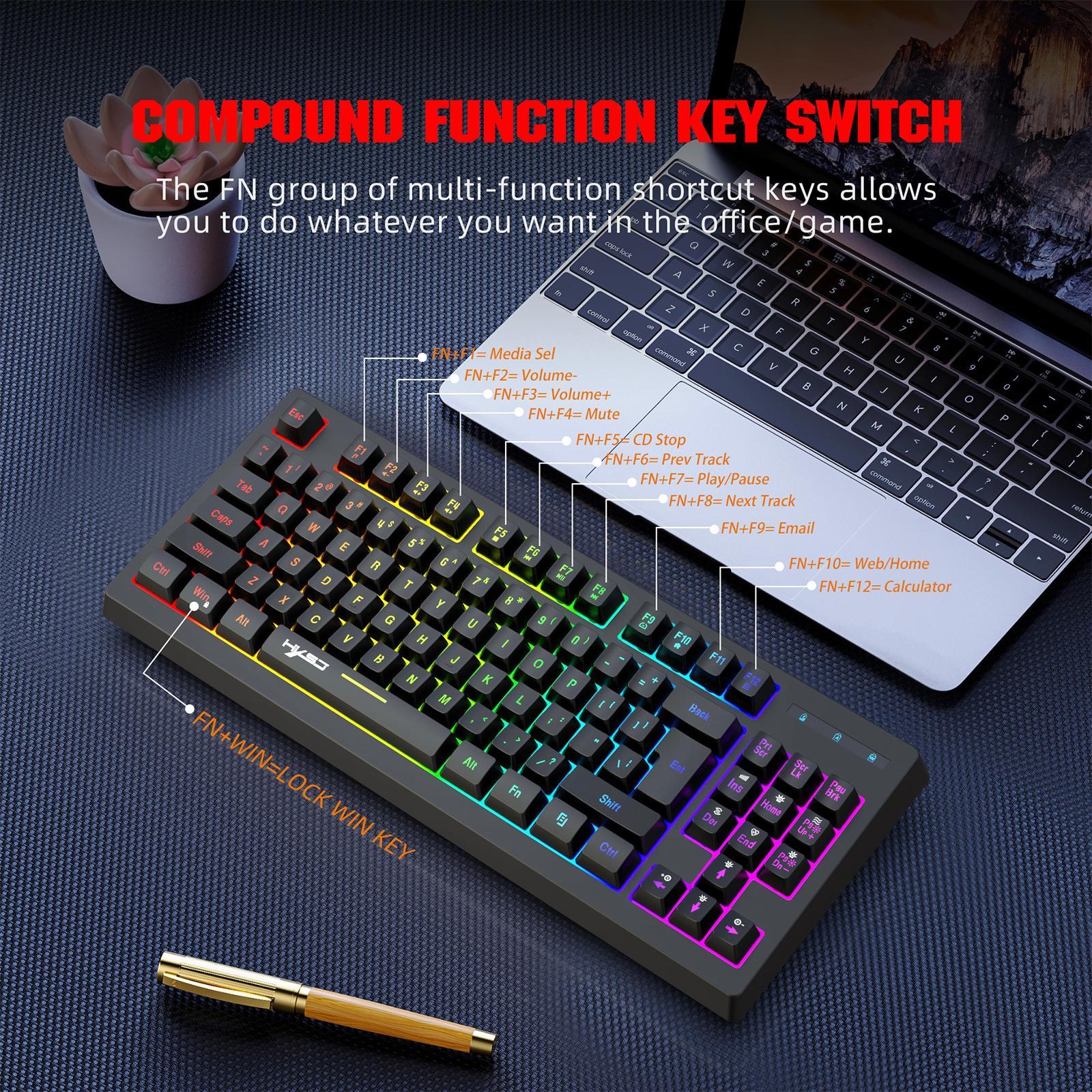 87 keys Wireless keyboard compact RGB Backlight Black