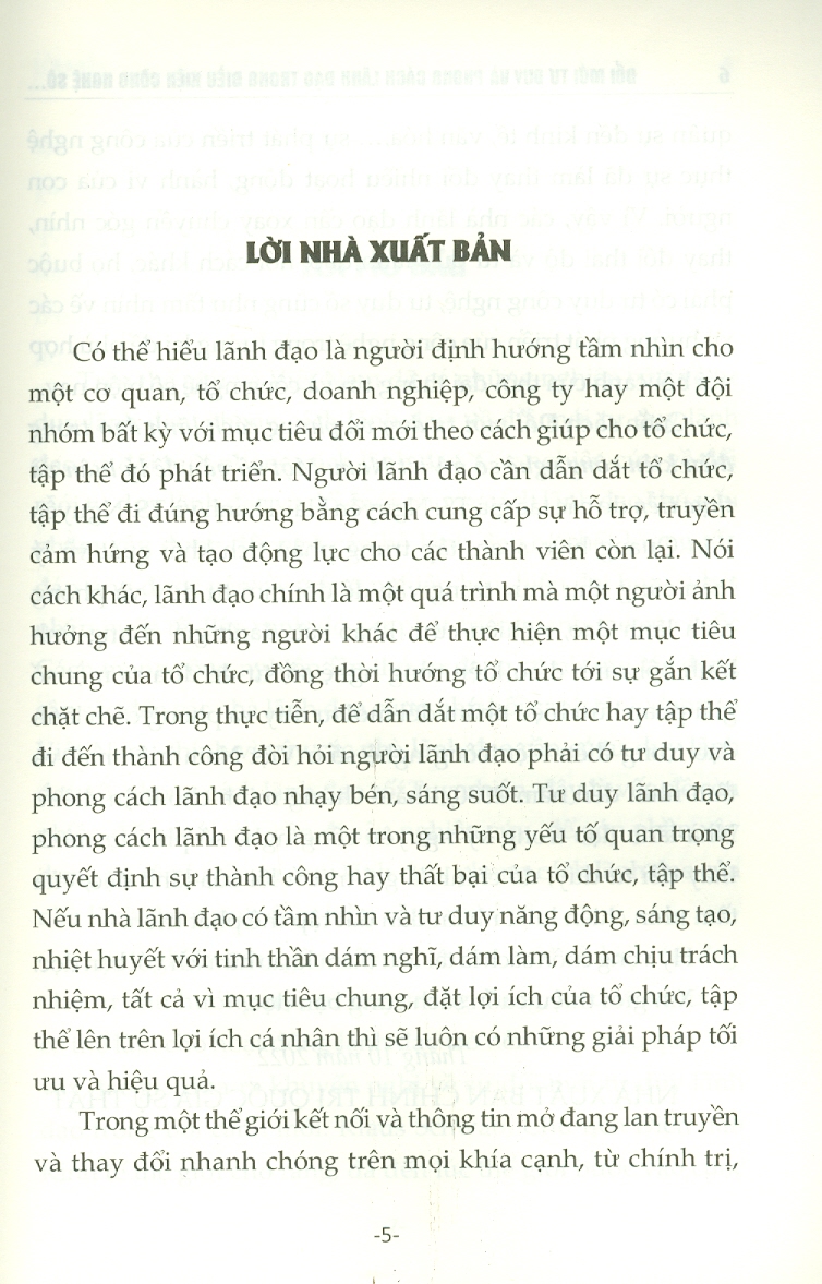 Đổi Mới Tư Duy Và Phong Cách Lãnh Đạo Trong Điều Kiện Công Nghệ Số Ở Việt Nam Hiện Nay - Một Số Vấn Đề Lý Luận Và Thực Tiễn