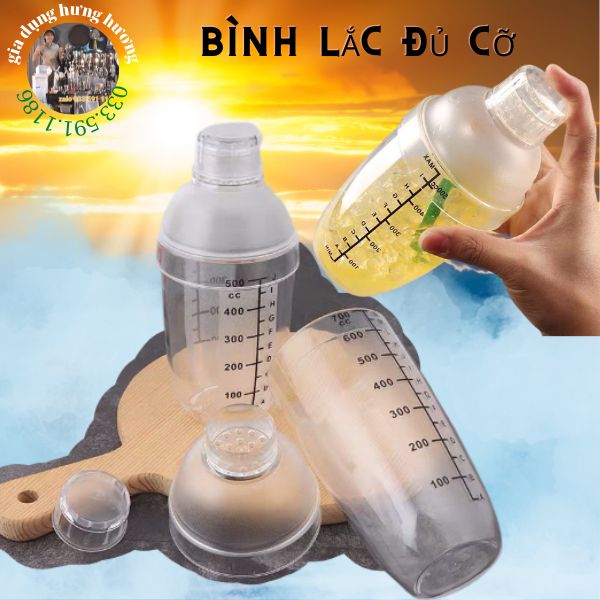 Bình lắc Shaker pha chế nhựa chia vạch đen 500ml, dụng cụ pha chế