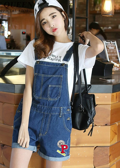 Quần Yếm Jean Short Nữ Wash Cào Duyên Dáng