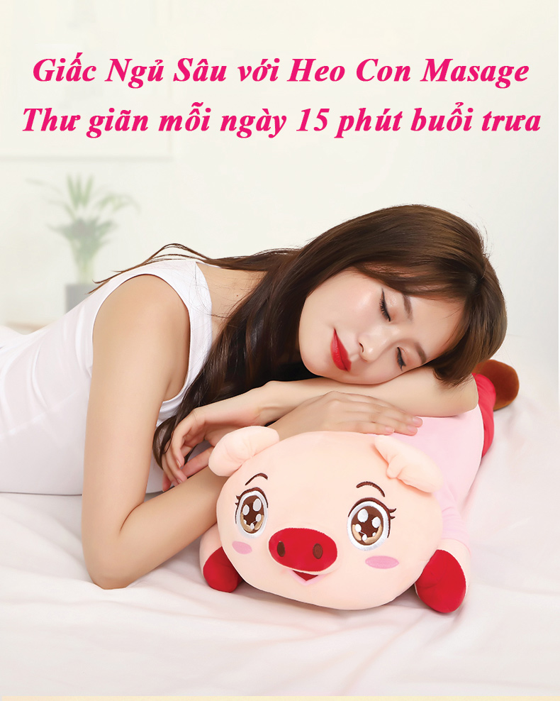 Gối massage Heo Con Dễ Thương tích hợp nhiệt hồng ngoại massage nhiệt đa tính năng Hàng chính hãng