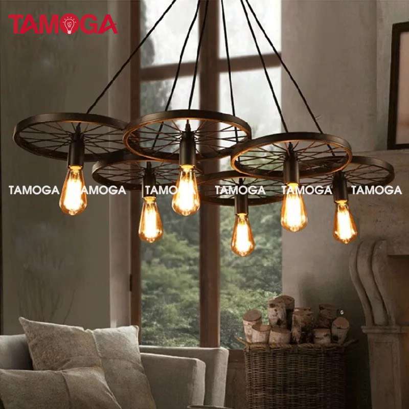Đèn thả trần bánh xe bộ 3 TAMOGA WAKIXI 7089/3 + Kèm bóng Edison