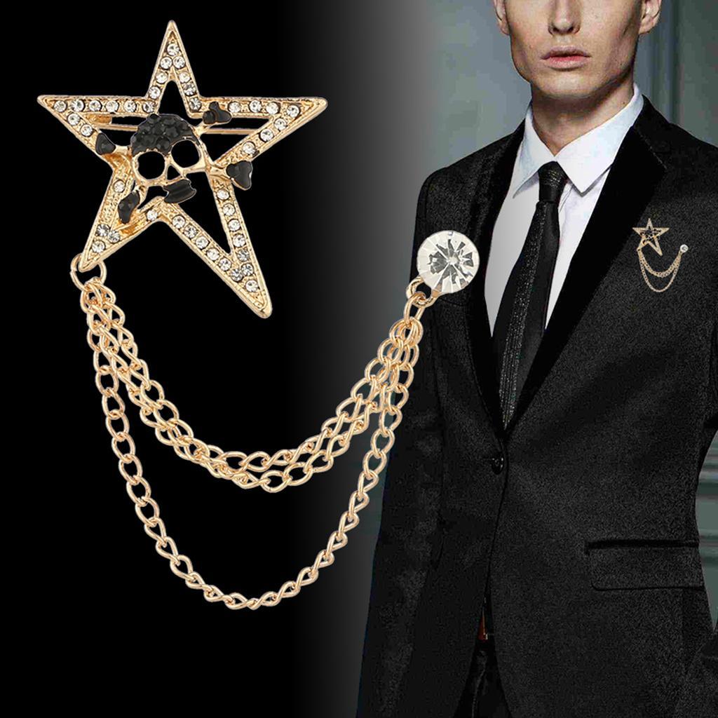 Suits Brooch  Skull Pin Badge Tassel Chain Shirt Collar Pin