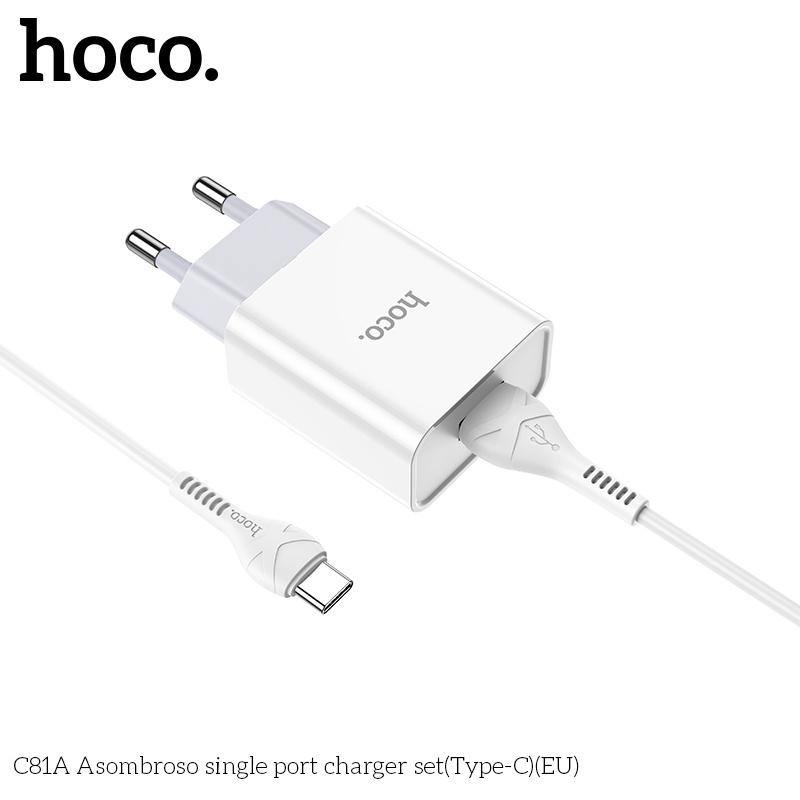 Bộ sạc Hoco C81A sạc nhanh 2.1A Max - Hàng Chính Hãng 1 cổng sạc Usb to lai ning  chất liệu PVC an toàn Pon Case