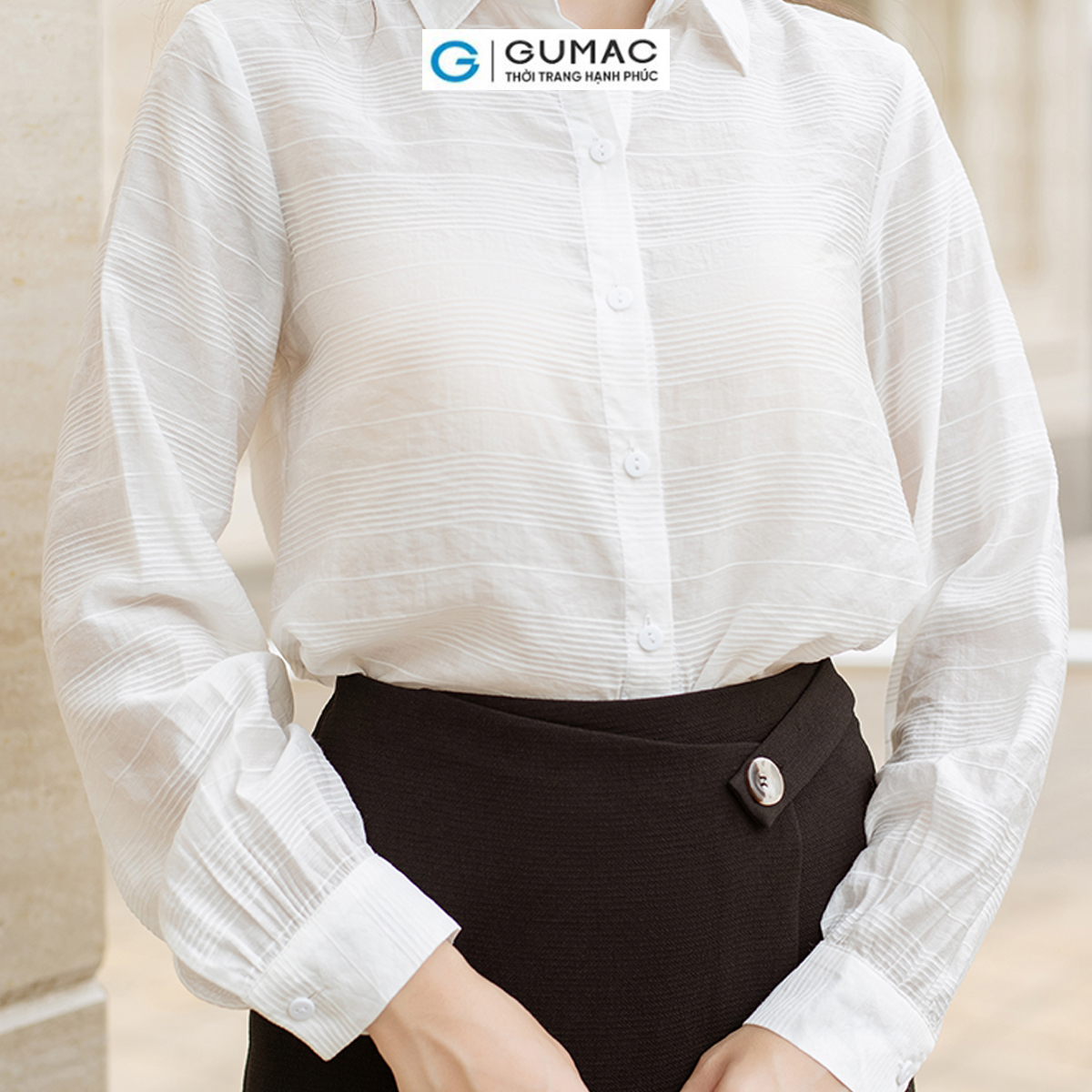 Áo sơ mi nữ tay dài tơ sọc mềm mát thời trang GUMAC AD06018