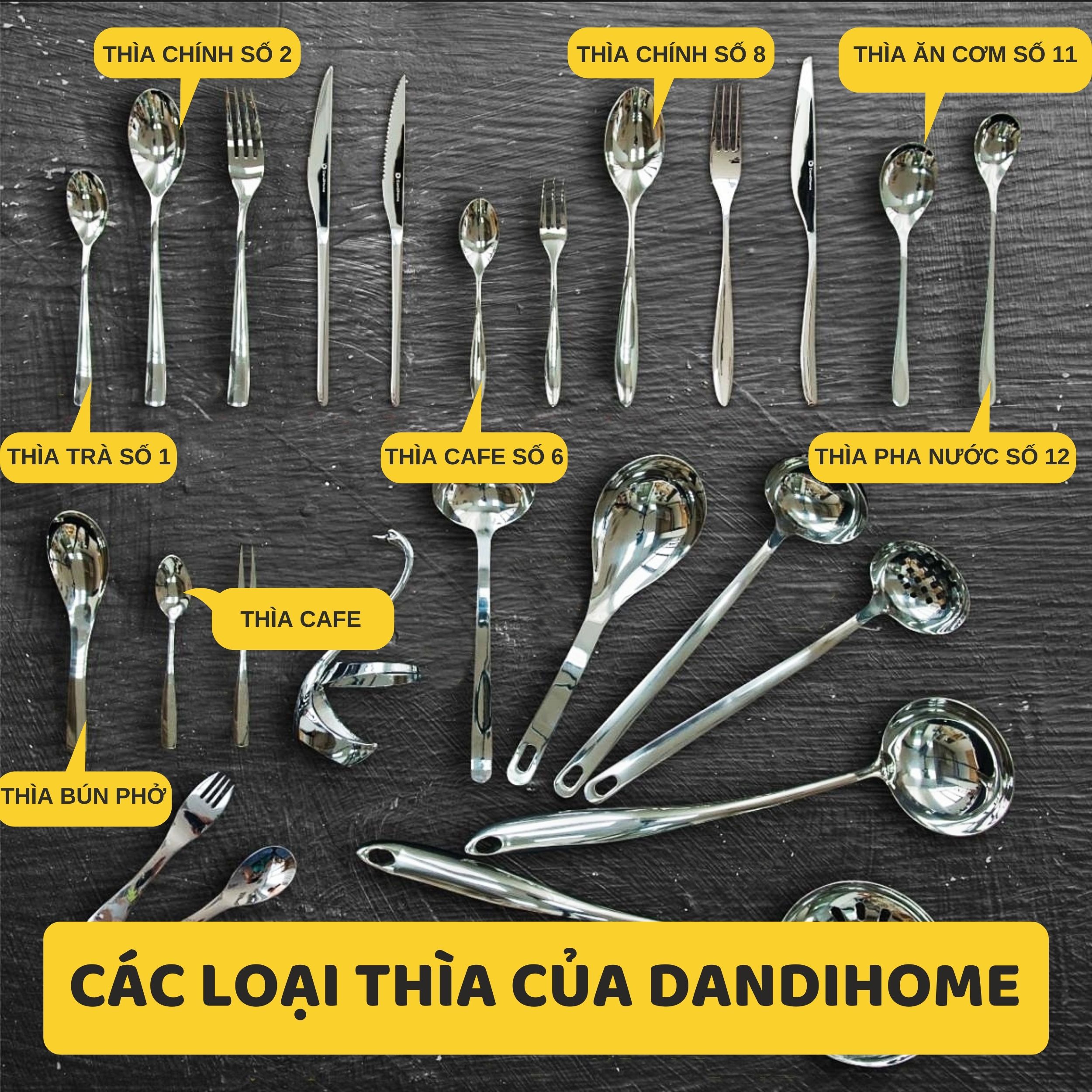 Hình ảnh Bộ 6 thìa Inox 304 ngắn bún phở DandiHome