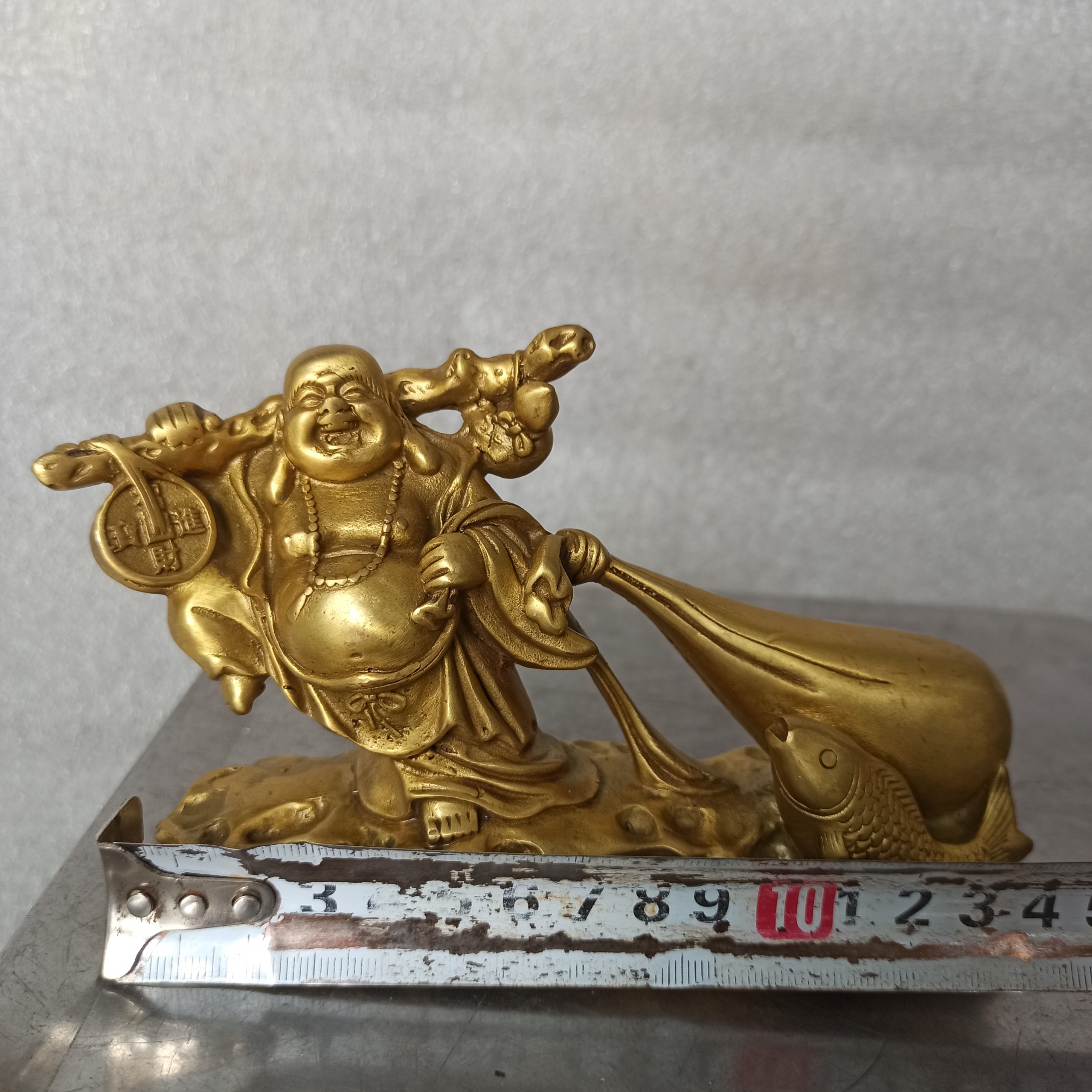 Tượng Phật Di Lặc Kéo Túi Vàng Bằng Đồng, Phật Di Lặc Kéo Bị Tài Lộc Bằng Đồng Vàng Bày Bàn, Tượng Phật
