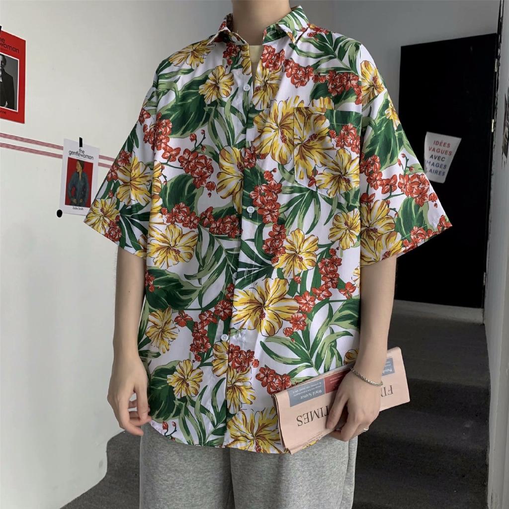 Áo Sơ Mi Nam Ngắn Tay In Hoa Phong Cách Hawaii