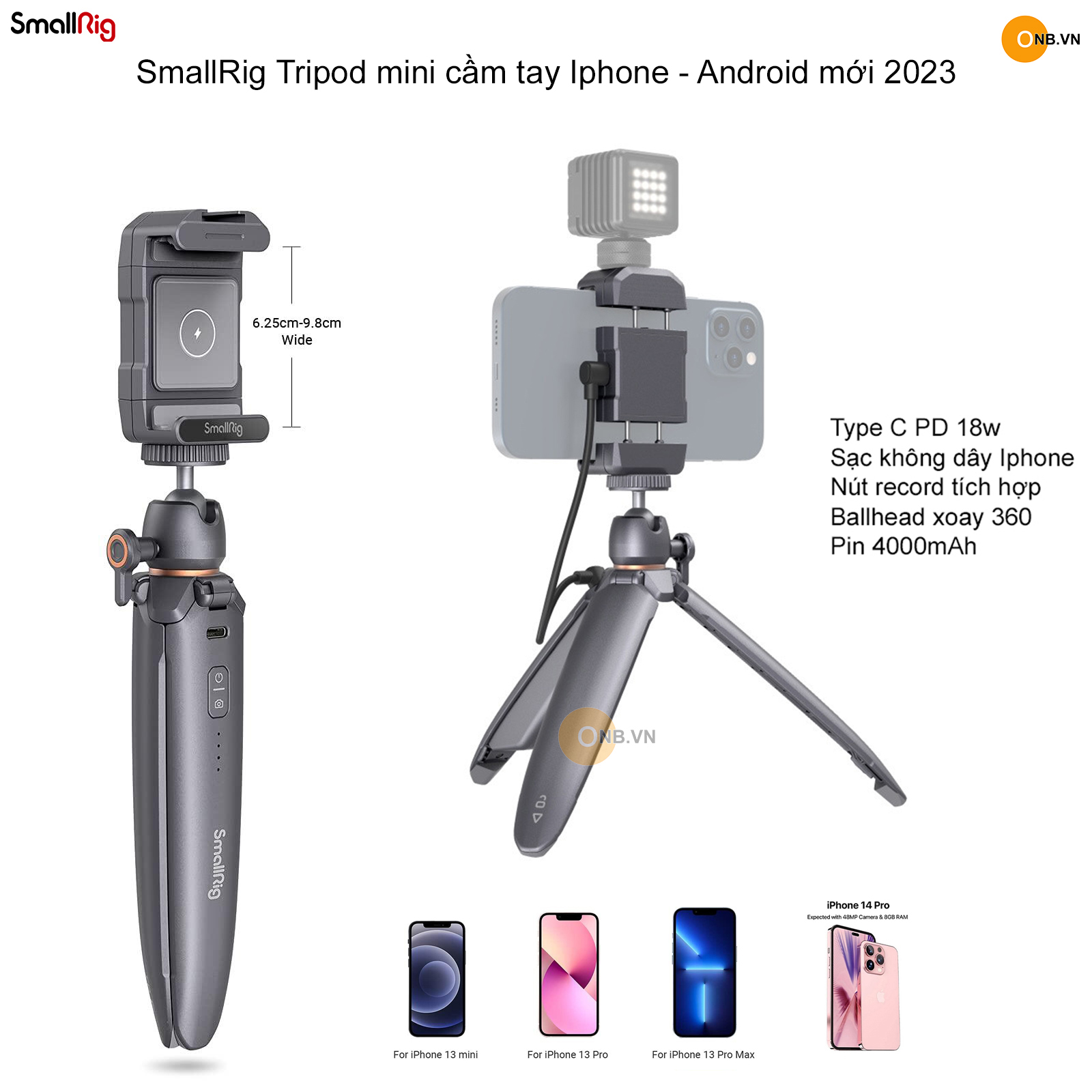 Smallrig Tripod gậy sạc dự phòng 4000mAh cho i-phone Gopro code 3108