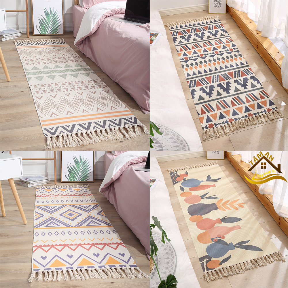 Thảm đa năng , Thảm dệt hoạ tiết thổ cẩm trang trí phòng phong cách vintage nhiều kích thước