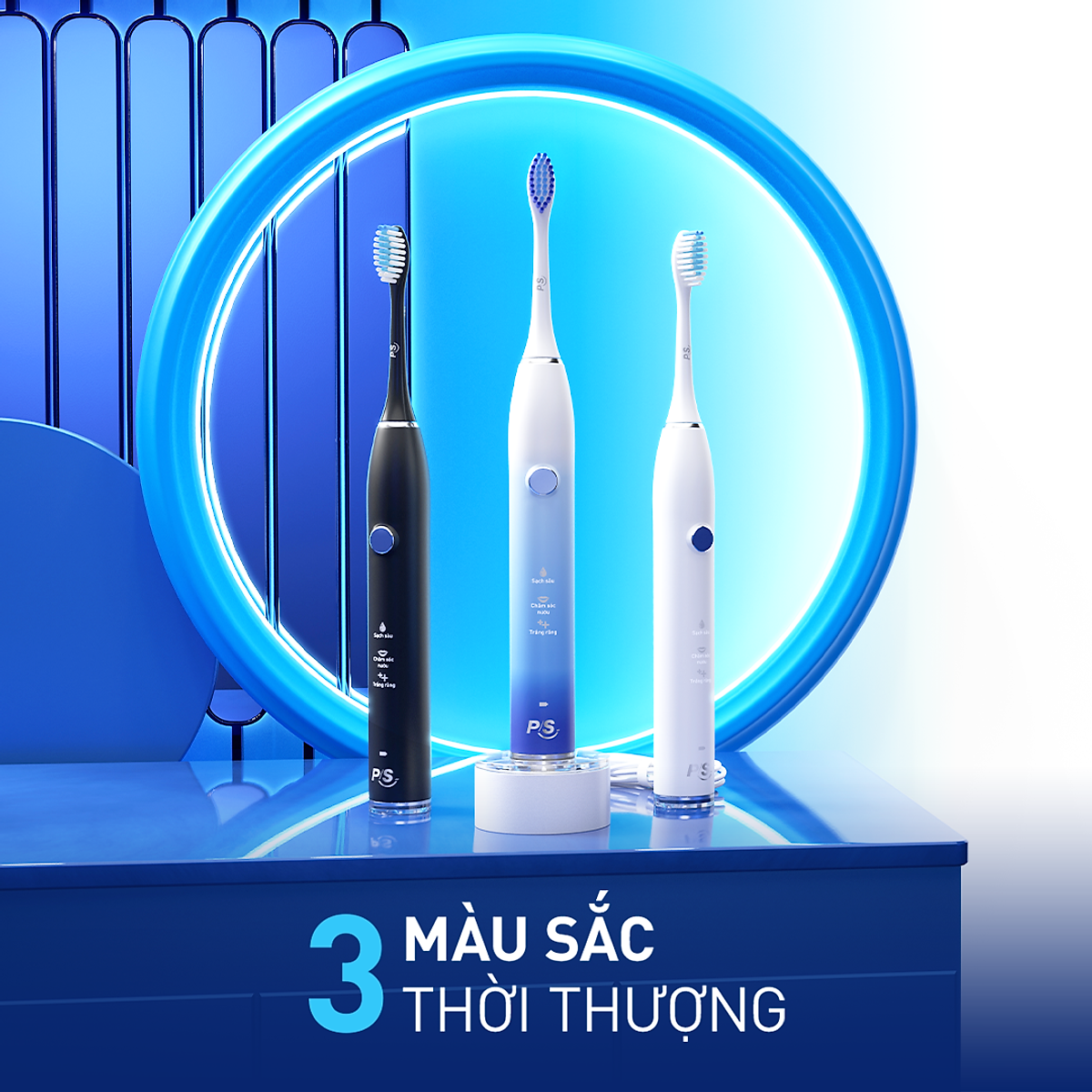 Bàn Chải Điện P/S S100 PRO - Công Nghệ Sóng Âm, Chải Sạch Mảng Bám Tới 10X - Trắng Sáng