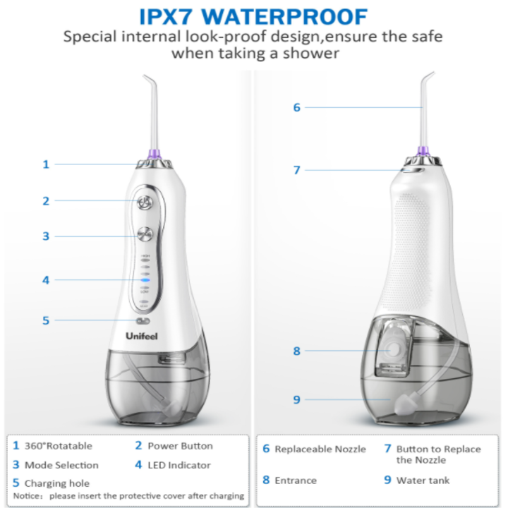 Máy tăm nước kiêm bàn chải đánh răng cầm tay nhãn hiệu Unifeel HF-6 Có 5 chế độ hoạt động - HÀNG NHẬP KHẨU