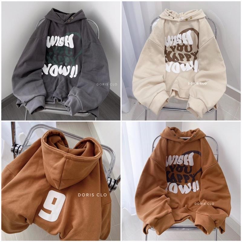 Áo Nỉ Hoodi In Chữ WISH Cúc Bấm Phong Cách Hàn QuốcÁo Hoodie Nam Nữ Chất Nỉ 3 Màu(Be,Xám,Nâu Cam)