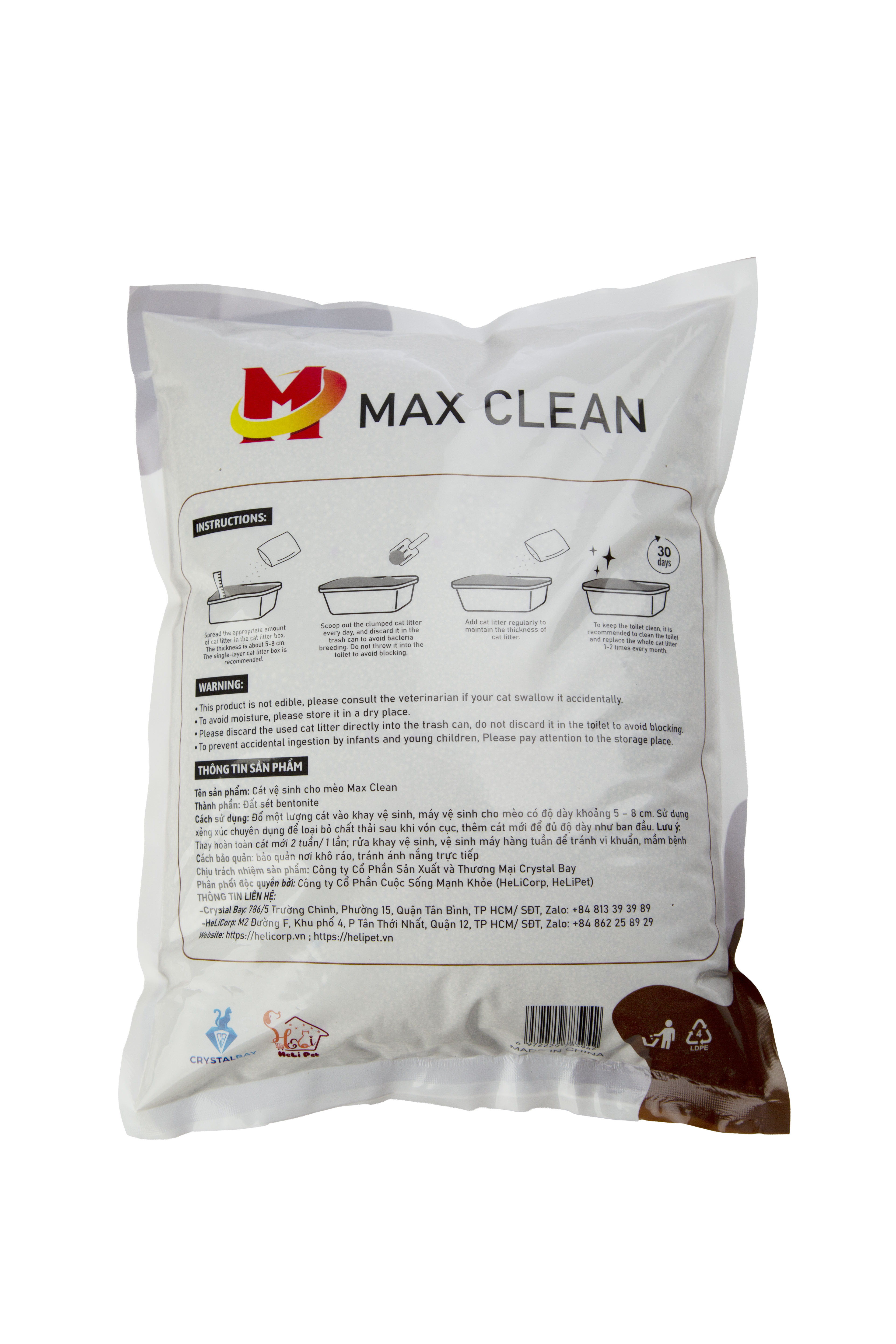 Cát Vệ Sinh Cho Mèo Cao Cấp Max Clean Vón Cực Nhanh, Rất Ít Bụi, Thấm Hút Tốt, Trọng Lượng 4Kg