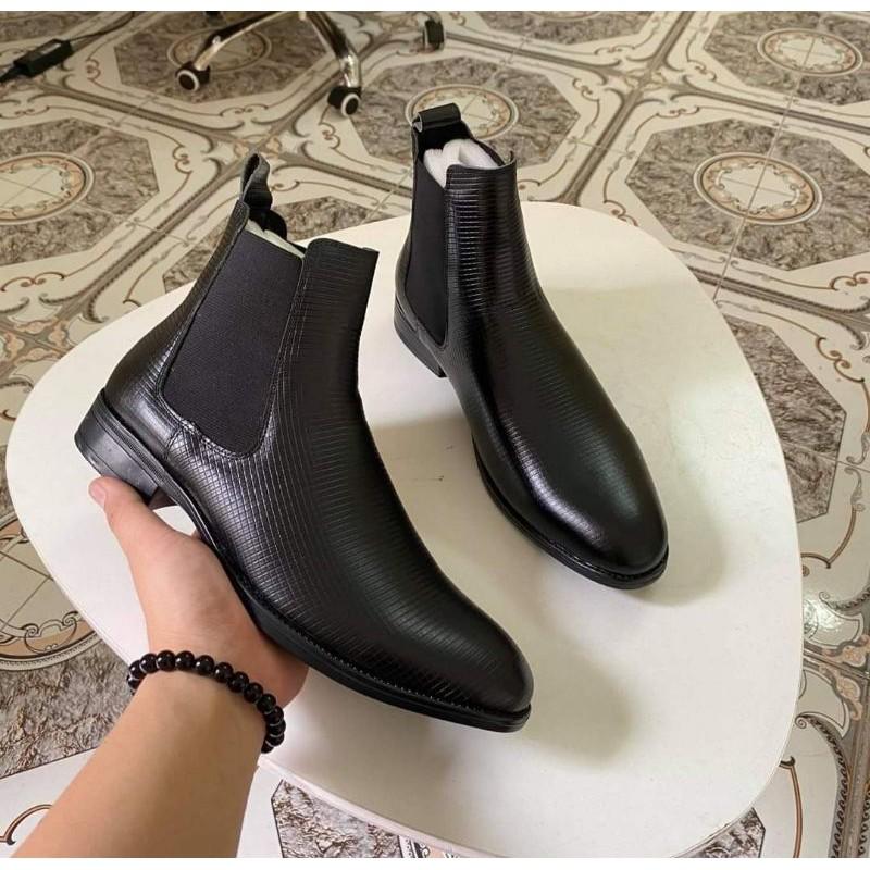 Giày chelsea Boots da bò dập vân