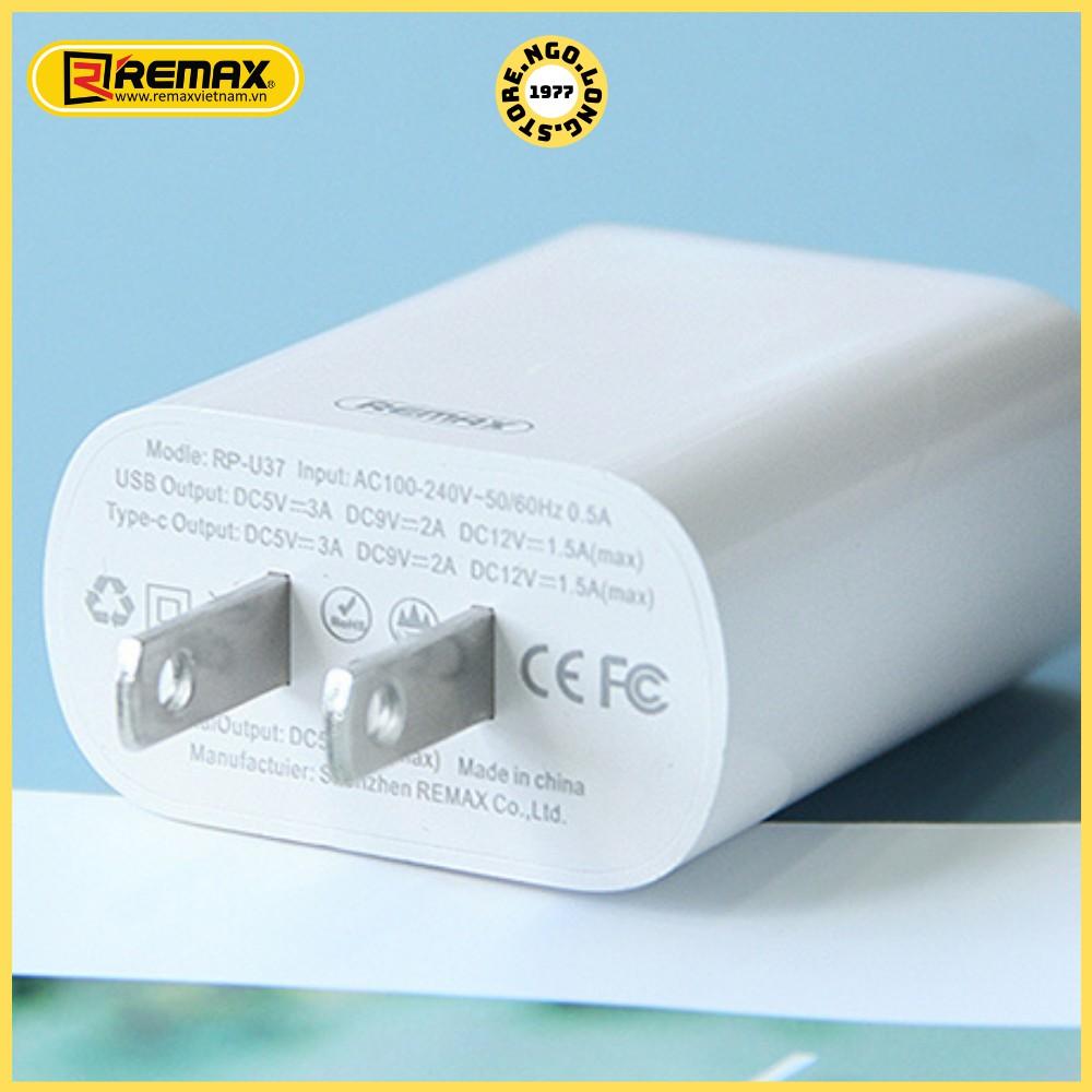 Củ sạc nhanh Remax RP-U37 QC3.0+PD - Hàng Chính Hãng