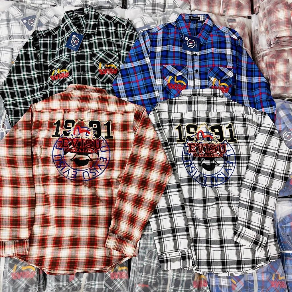 ÁO SƠ MI NAM TAY DÀI KATE LỤA EVISU 1991 HÌNH THÊU HOTREND THỜI TRANG NAM 1986