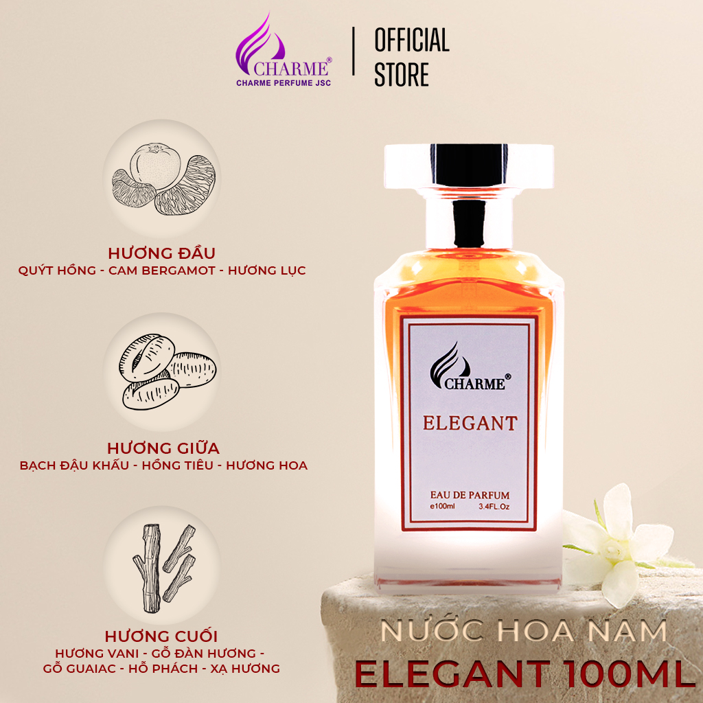 Nước hoa nam lưu hương lâu, Charme Elegant, hương biển hiện đại và nam tính, dành cho phái mạnh, 100ml