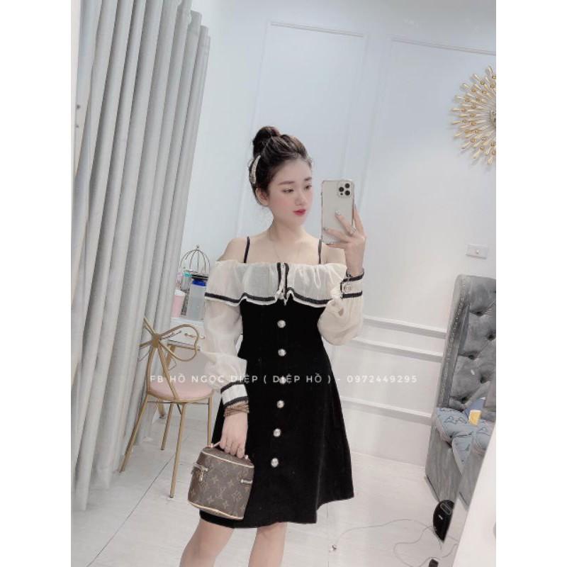 Đầm xòe trễ vai viền bèo