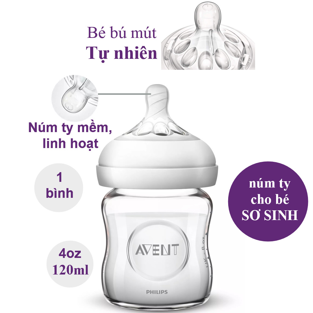 Bình sữa thủy tinh  mô phỏng tự nhiên hiệu Philips Avent (120ml - đơn) cho trẻ từ 0 tháng tuổi 671.13