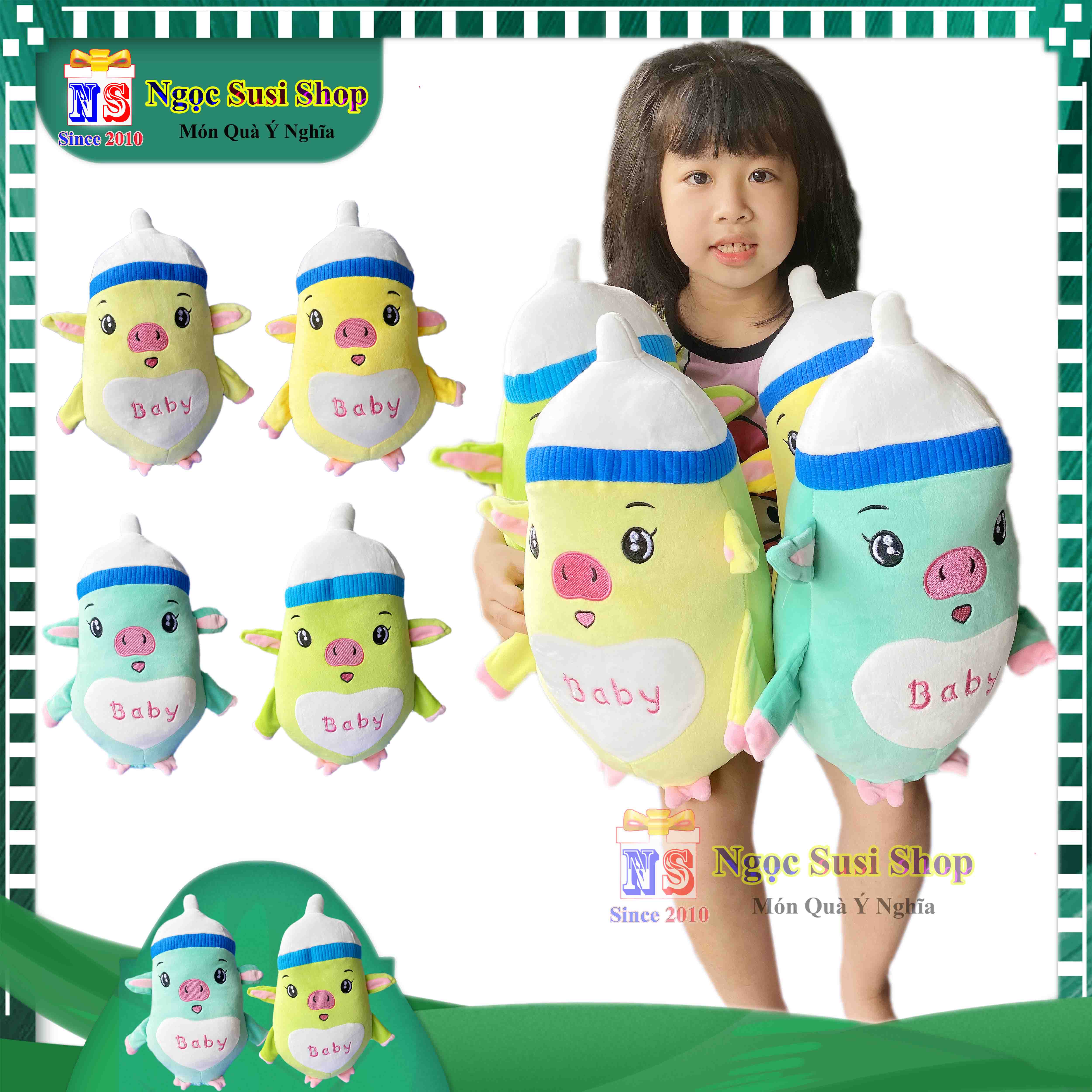 GẤU BÔNG CON HEO BÌNH SỮA BABY CHO BÉ ÔM NGỦ - THÚ BÔNG HEO BÌNH SỮA BABY