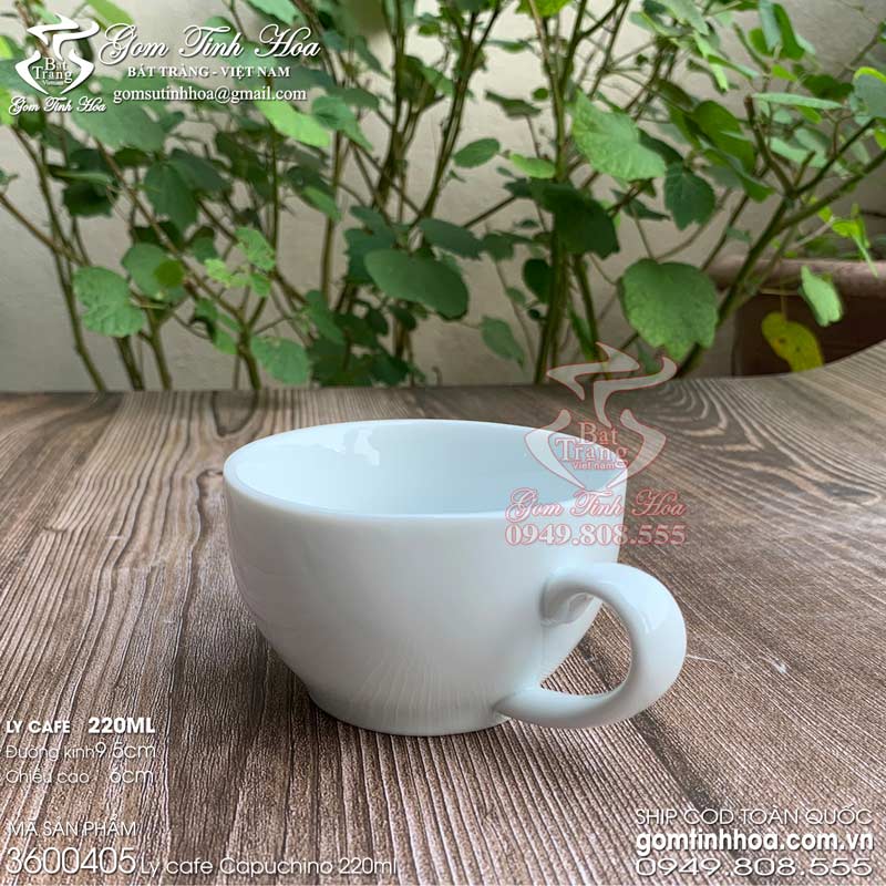 Ly tách sứ uống cafe capuchino 220ml dáng truyền thống men trắng Gốm sứ Bát Tràng cao cấp