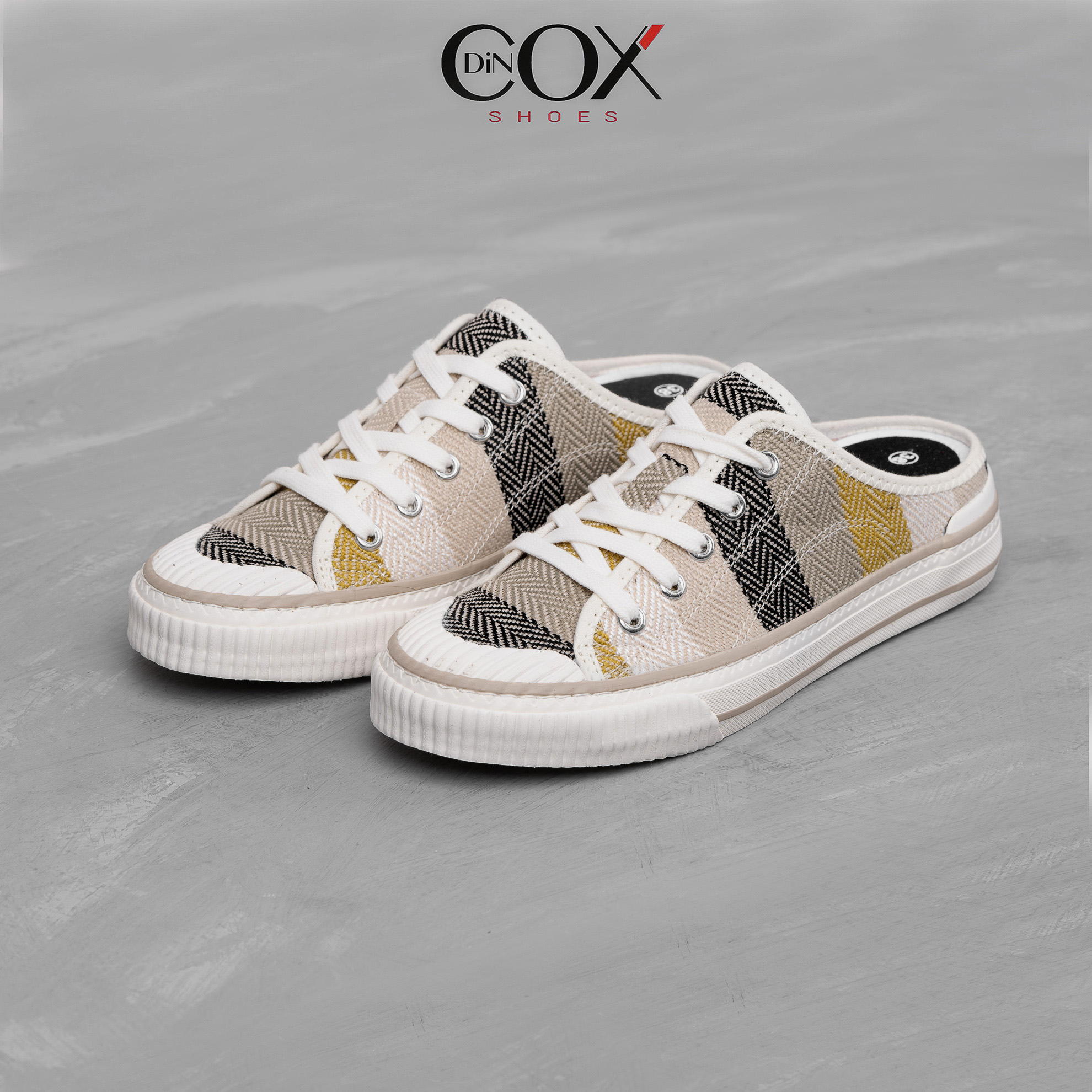 Giày Sục Đạp Gót Mules Vải E10 Covi Yellow Sneaker Unisex Tăng Chiều Cao 4cm DINCOX