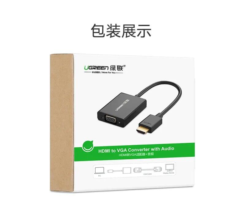 Ugreen UG40233MM102TK Màu Đen Bộ chuyển HDMI sang VGA vỏ nhôm - HÀNG CHÍNH HÃNG