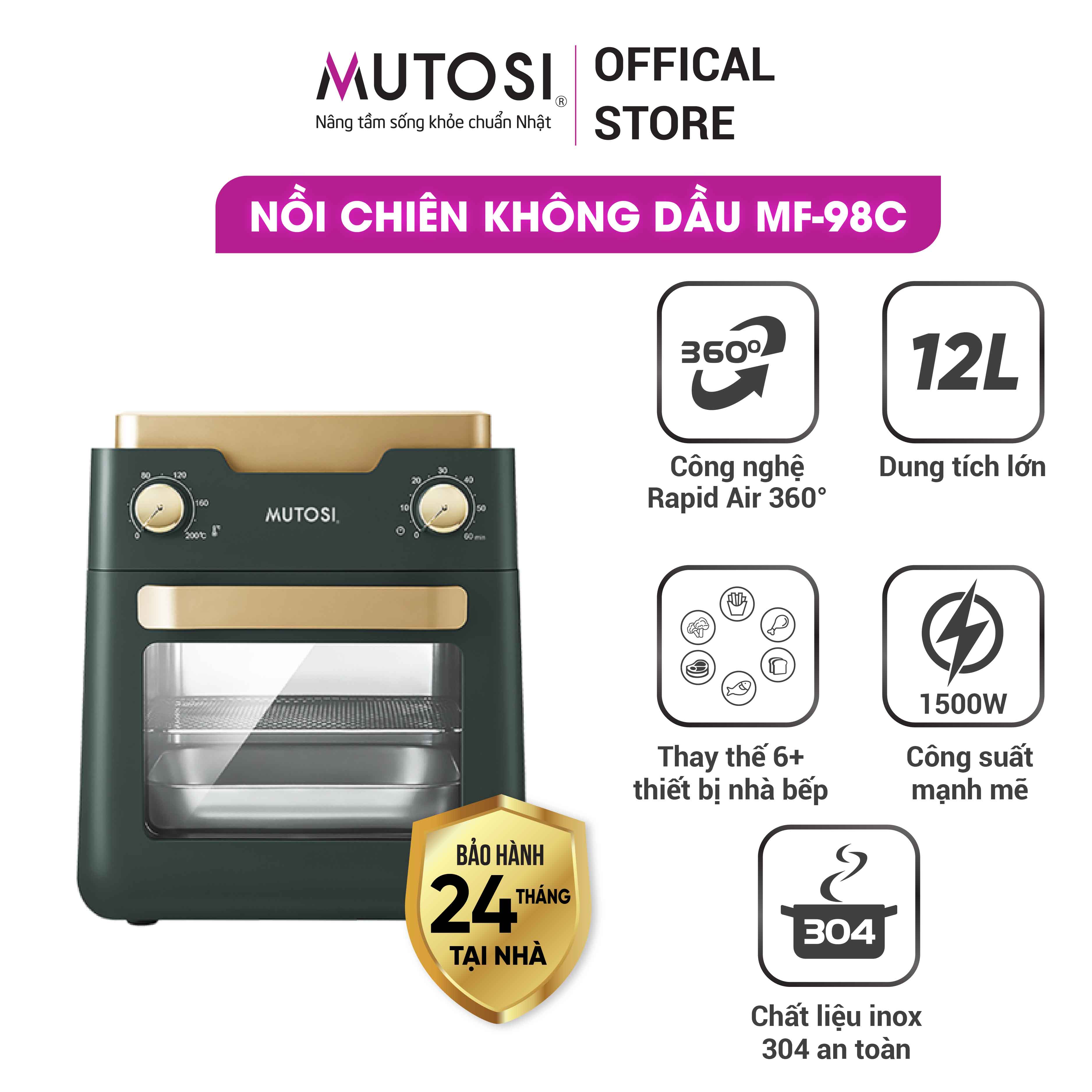 Nồi chiên không dầu Mutosi MF-98C dung tích 12L - Công nghệ nhật bản - Hàng chính hãng