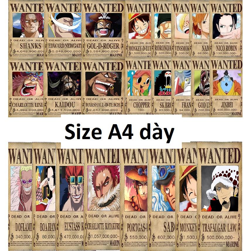 Lệnh truy nã nhân vật Onepiece wanted poster size A4 loại dày